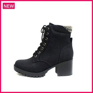 Chunky Heel Combat Boots with Lug Sole, Side Zipper, 2.5 Inch Heel